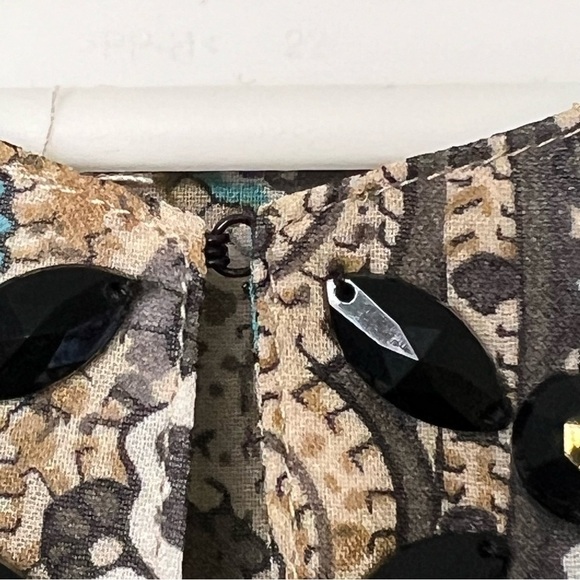 Laura Ashley Silk Paisley Fly-Away Beaded Long Sleeve Blouse Flowy Mature - Picture 8 of 10